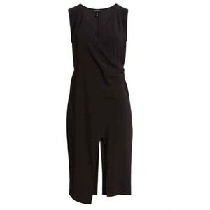 Kenneth Cole Whimsigoth Minimalist Normcore XS Black Faux Wrap Coattail Blouse